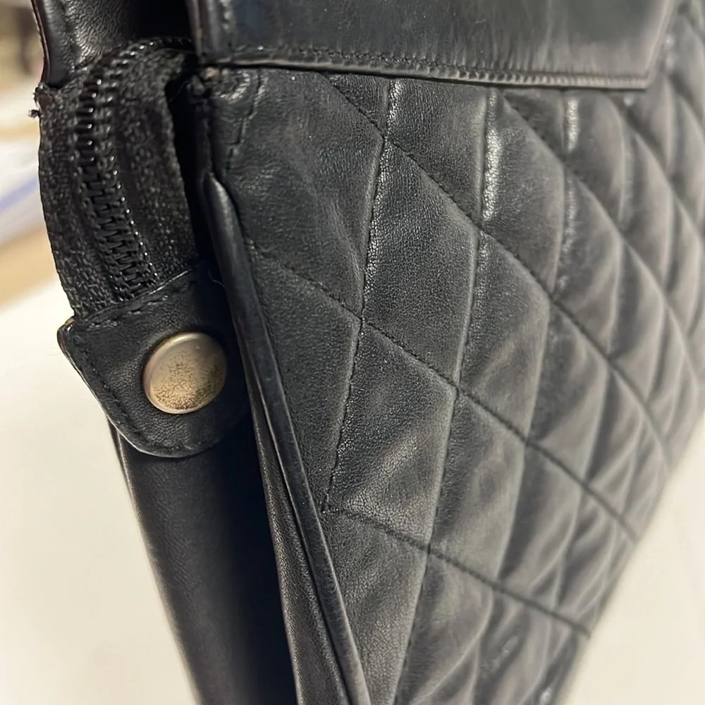Linea Gani Vintage Quilted Leather Ziptop Clutch Bag